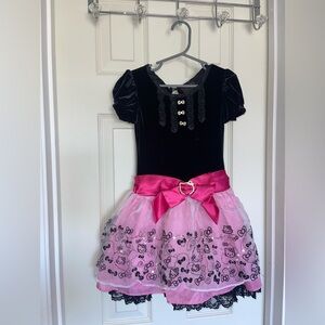Sanrio Hello Kitty Embroidered Pink Black Multi Layer Velvet Dress Size 5